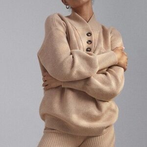 Lunya waffle Tranquil tan knit Henley sweater